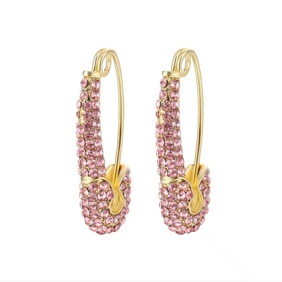 Rhinestone Crystal Safety Pin‎ EARRINGS - Picture 1 of 1